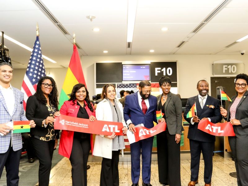 ribbon cutting of the flight to Accra
